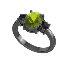 Tria Carita Yüzük - Peridot ve siyah zirkon 925 ayar siyah rodyum kaplama gümüş yüzük #1ajluuk