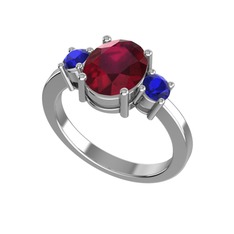 Tria Carita Yüzük - Kök yakut ve lab safir 8 ayar beyaz altın yüzük #1ak0ar7