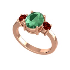 Tria Carita Yüzük - Kök zümrüt ve garnet 925 ayar rose altın kaplama gümüş yüzük #1b3z167