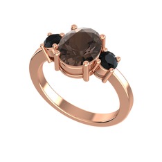 Dumanlı kuvars ve siyah zirkon 8 ayar rose altın yüzük