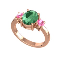 Tria Carita Yüzük - Kök zümrüt ve pembe kuvars 925 ayar rose altın kaplama gümüş yüzük #1b6le0f