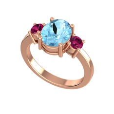 Akuamarin ve rodolit garnet 925 ayar rose altın kaplama gümüş yüzük