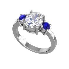 Tria Carita Yüzük - Swarovski ve lab safir 14 ayar beyaz altın yüzük #1bg57r
