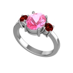 Pembe kuvars ve garnet 18 ayar beyaz altın yüzük