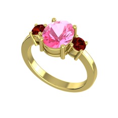 Pembe kuvars ve garnet 14 ayar altın yüzük