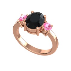 Tria Carita Yüzük - Siyah zirkon ve pembe kuvars 8 ayar rose altın yüzük #1c73ana