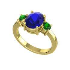 Tria Carita Yüzük - Lab safir ve yeşil kuvars 925 ayar altın kaplama gümüş yüzük #1cj9udi
