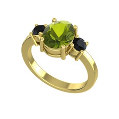 Peridot ve siyah zirkon 18 ayar altın yüzük
