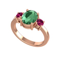 Tria Carita Yüzük - Kök zümrüt ve rodolit garnet 8 ayar rose altın yüzük #1d5blt1