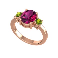 Tria Carita Yüzük - Rodolit garnet ve peridot 14 ayar rose altın yüzük #1dh82x5