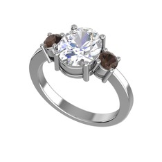 Swarovski ve dumanlı kuvars 14 ayar beyaz altın yüzük