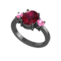 Kök yakut ve pembe kuvars 925 ayar siyah rodyum kaplama gümüş yüzük