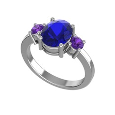 Lab safir ve ametist 18 ayar beyaz altın yüzük