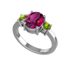 Tria Carita Yüzük - Rodolit garnet ve peridot 8 ayar beyaz altın yüzük #1eaf3kg