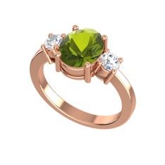 Tria Carita Yüzük - Peridot ve beyaz zirkon 8 ayar rose altın yüzük #1euuply