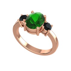 Tria Carita Yüzük - Yeşil kuvars ve siyah zirkon 925 ayar rose altın kaplama gümüş yüzük #1exoaxq