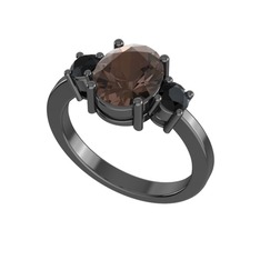 Tria Carita Yüzük - Dumanlı kuvars ve siyah zirkon 925 ayar siyah rodyum kaplama gümüş yüzük #1fhkfax