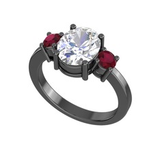 Tria Carita Yüzük - Swarovski ve kök yakut 925 ayar siyah rodyum kaplama gümüş yüzük #1fmkyr