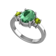 Tria Carita Yüzük - Kök zümrüt ve peridot 14 ayar beyaz altın yüzük #1fuyvjx