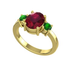 Tria Carita Yüzük - Kök yakut ve yeşil kuvars 925 ayar altın kaplama gümüş yüzük #1g2en3d
