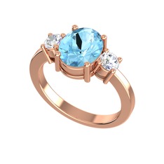 Akuamarin ve swarovski 14 ayar rose altın yüzük