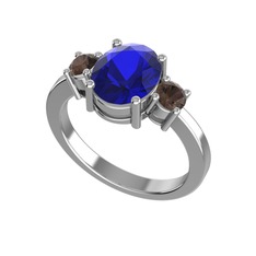 Tria Carita Yüzük - Lab safir ve dumanlı kuvars 14 ayar beyaz altın yüzük #1giha91