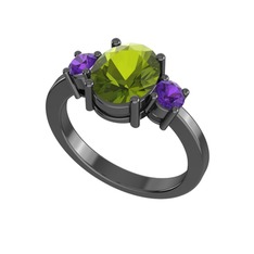 Tria Carita Yüzük - Peridot ve ametist 925 ayar siyah rodyum kaplama gümüş yüzük #1gwl7ju