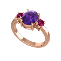 Tria Carita Yüzük - Ametist ve rodolit garnet 8 ayar rose altın yüzük #1gz3dwh