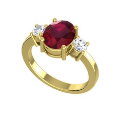 Kök yakut ve beyaz zirkon 14 ayar altın yüzük