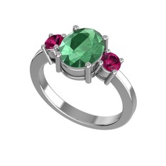 Kök zümrüt ve rodolit garnet 18 ayar beyaz altın yüzük