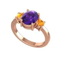 Tria Carita Yüzük - Ametist ve sitrin 18 ayar rose altın yüzük #1i5xnwp
