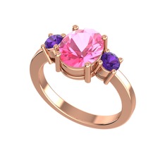 Pembe kuvars ve ametist 18 ayar rose altın yüzük