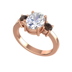 Swarovski ve dumanlı kuvars 14 ayar rose altın yüzük