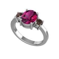Rodolit garnet ve dumanlı kuvars 925 ayar gümüş yüzük
