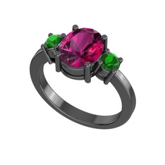 Tria Carita Yüzük - Rodolit garnet ve yeşil kuvars 925 ayar siyah rodyum kaplama gümüş yüzük #1il8fq3