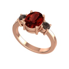Garnet ve dumanlı kuvars 14 ayar rose altın yüzük