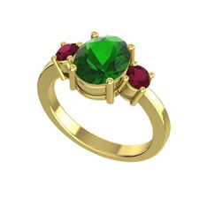 Tria Carita Yüzük - Yeşil kuvars ve kök yakut 18 ayar altın yüzük #1j4rv1