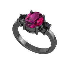 Rodolit garnet ve siyah zirkon 925 ayar siyah rodyum kaplama gümüş yüzük