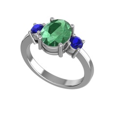 Tria Carita Yüzük - Kök zümrüt ve lab safir 8 ayar beyaz altın yüzük #1juh7aq
