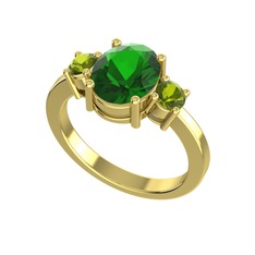 Yeşil kuvars ve peridot 925 ayar altın kaplama gümüş yüzük