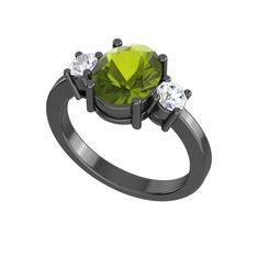 Tria Carita Yüzük - Peridot ve pırlanta 925 ayar siyah rodyum kaplama gümüş yüzük (0.48 karat) #1k75xvb