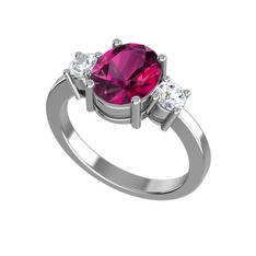 Tria Carita Yüzük - Rodolit garnet ve swarovski 8 ayar beyaz altın yüzük #1k9xxce