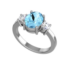 Tria Carita Yüzük - Akuamarin ve swarovski 14 ayar beyaz altın yüzük #1kij1e0