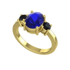 Tria Carita Yüzük - Lab safir ve siyah zirkon 18 ayar altın yüzük #1l8b33z