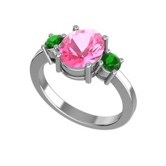 Tria Carita Yüzük - Pembe kuvars ve yeşil kuvars 18 ayar beyaz altın yüzük #1l9rxi6