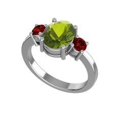 Peridot ve garnet 8 ayar beyaz altın yüzük