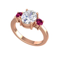 Beyaz zirkon ve rodolit garnet 8 ayar rose altın yüzük