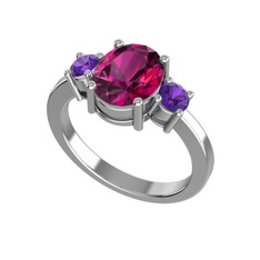 Rodolit garnet ve ametist 8 ayar beyaz altın yüzük