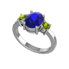 Lab safir ve peridot 18 ayar beyaz altın yüzük