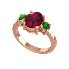 Tria Carita Yüzük - Kök yakut ve yeşil kuvars 14 ayar rose altın yüzük #1mbivm2